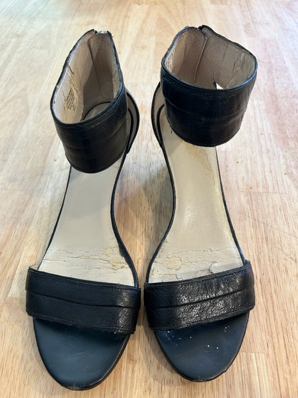 Nine West black leather sandal heels with zipper ankle strap 10M